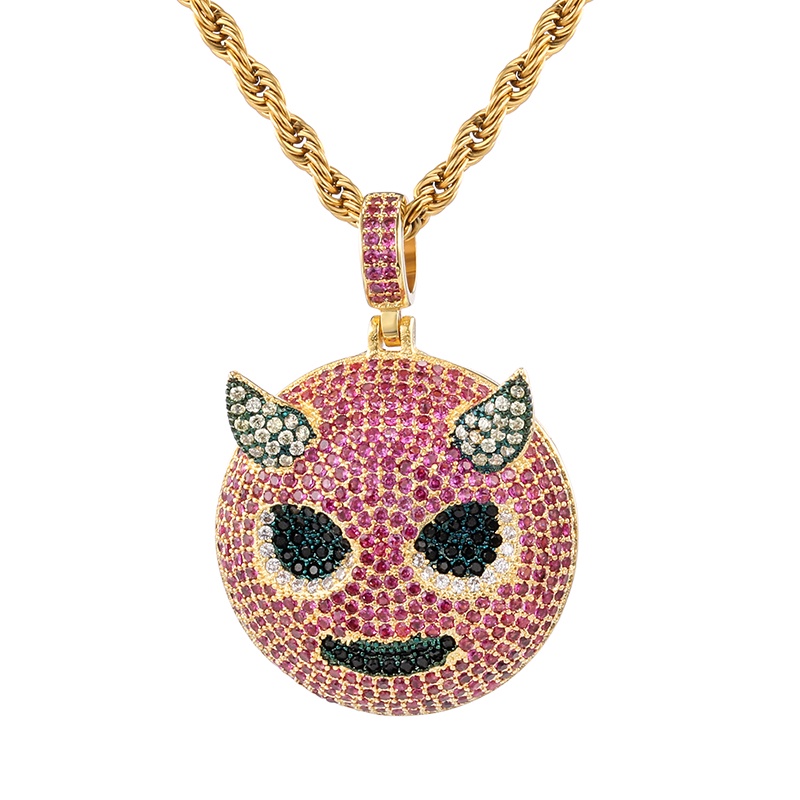 Kalung Hias Liontin Demon Bahan Zirkon Warna Pink Gaya Hip Hop Untuk Pria