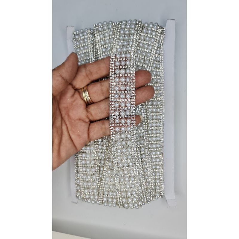 RENDA BERLIAN GOSOK SWAROVSKI SUPER MUTIARA per10cm