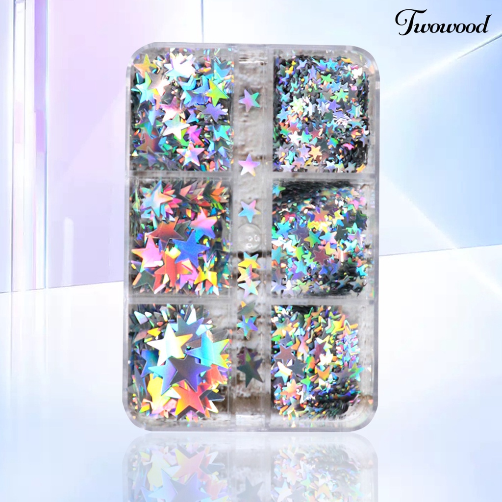 1 Kotak Sequin Glitter Bentuk Bintang 3D Warna-Warni Untuk Aksesoris Nail Art