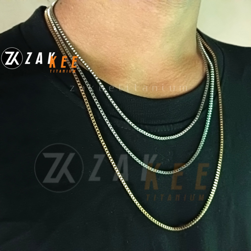 Kalung Pria Wanita Titanium Anti Karat Silver Cowok Cewek Perak Emas Putih Rantai Stainless Steel Italy