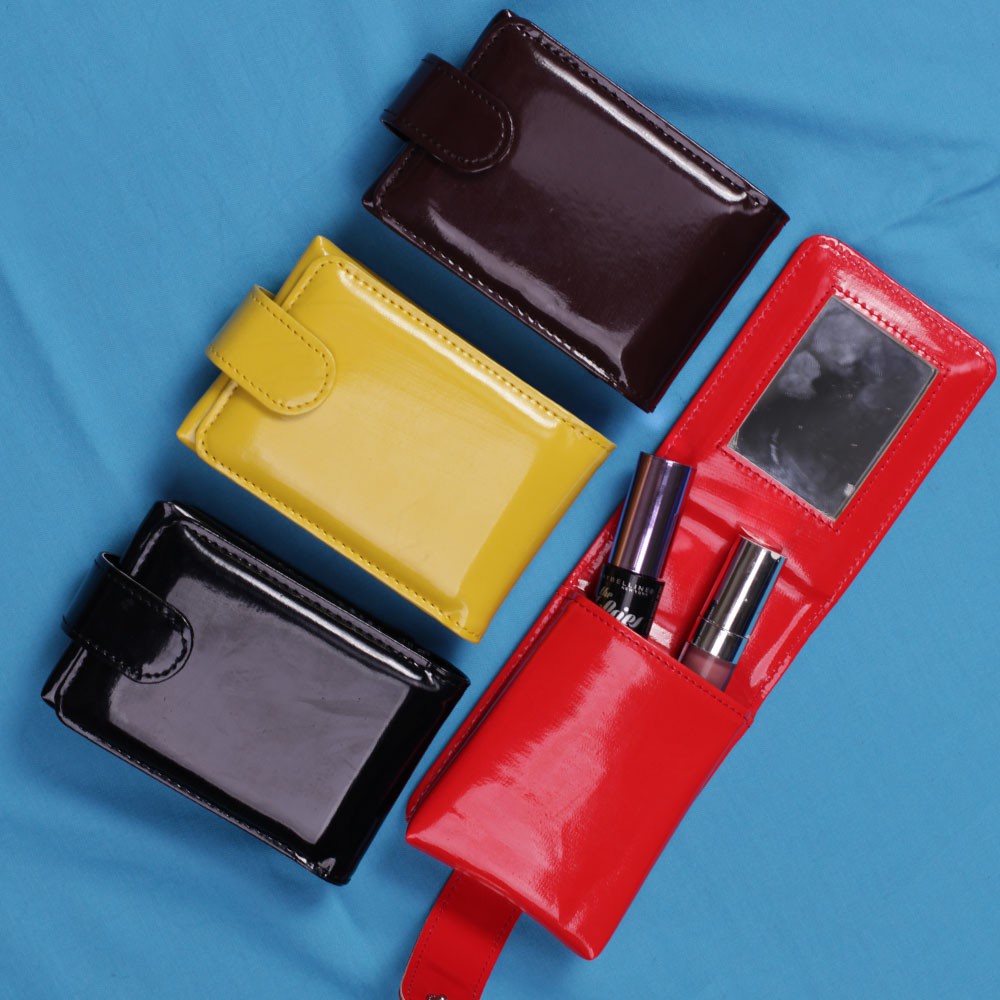 Dompet Lipstik / Pouch Lipstik / Tempat lipstik kancing LIPS Ada Kaca Cermin MAKEUP DLS01