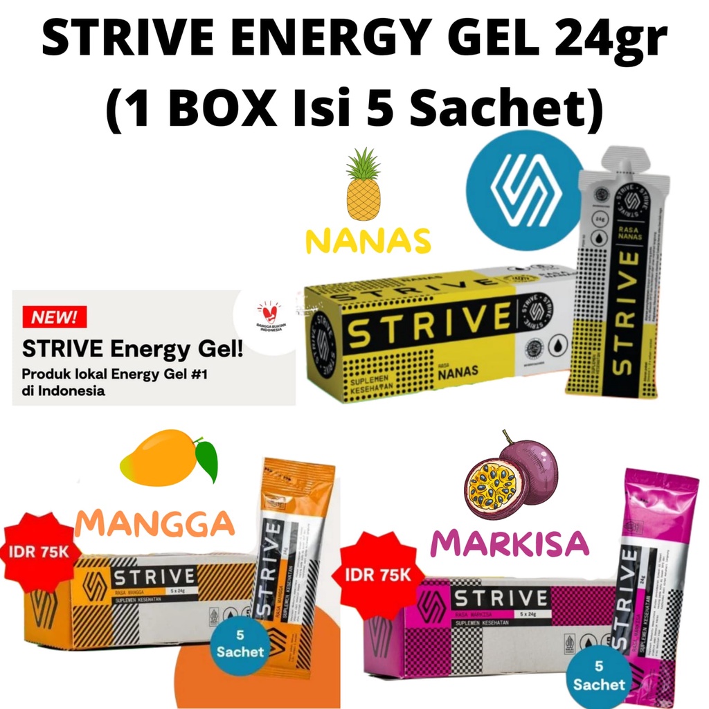 STRIVE ENERGY GEL 24g supplemen tenaga lari sepeda triathlon GU 1 BOX isi 5sachet