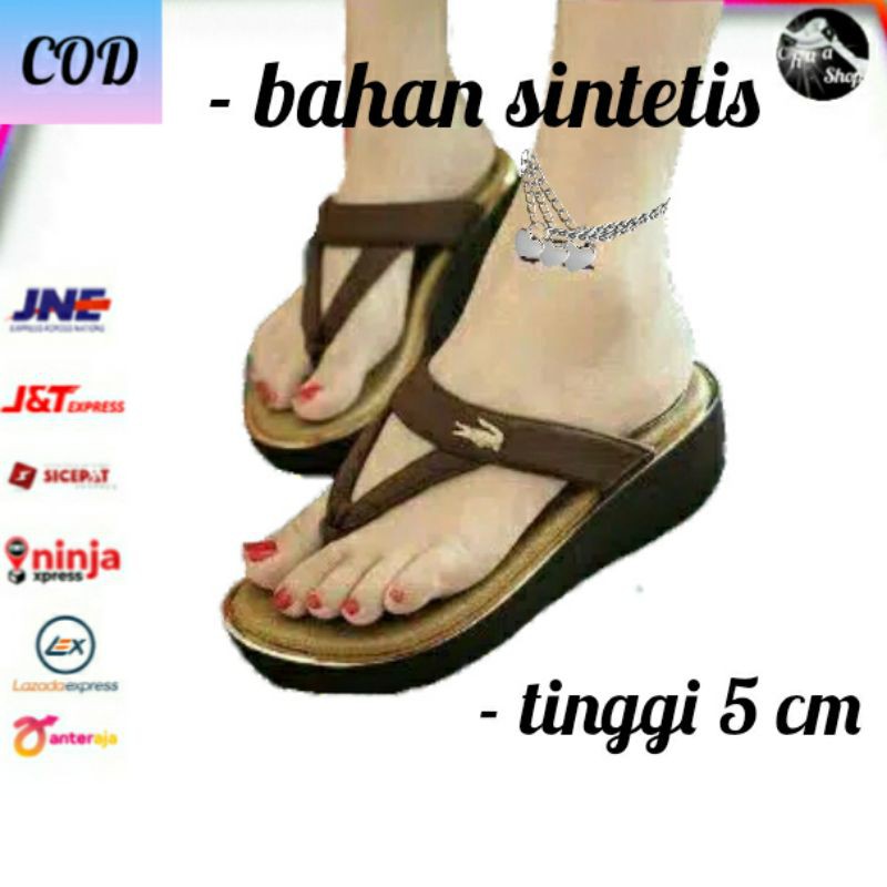 WEDGES CROCODILE NN01 COKLAT sandal wanita import terbaru murah kekinian korea karet slip sandal ori
