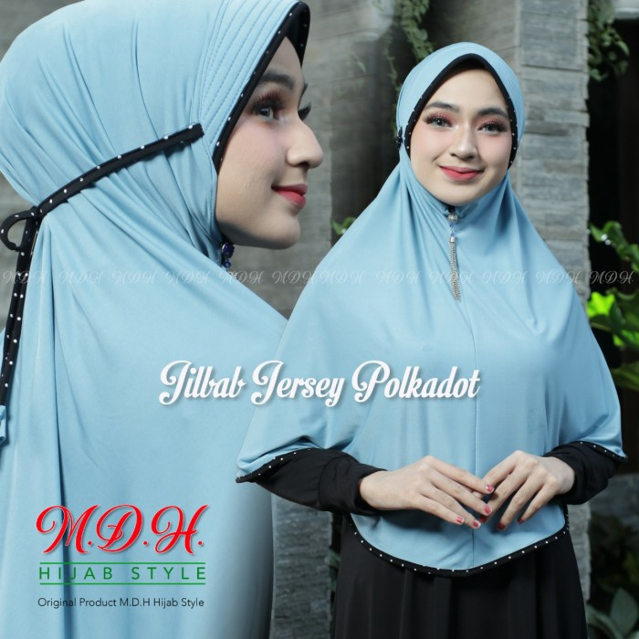 Eksklusif bergo hijab jilbab tali kerudung instan jersey pake pet - Biru Muda Murah
