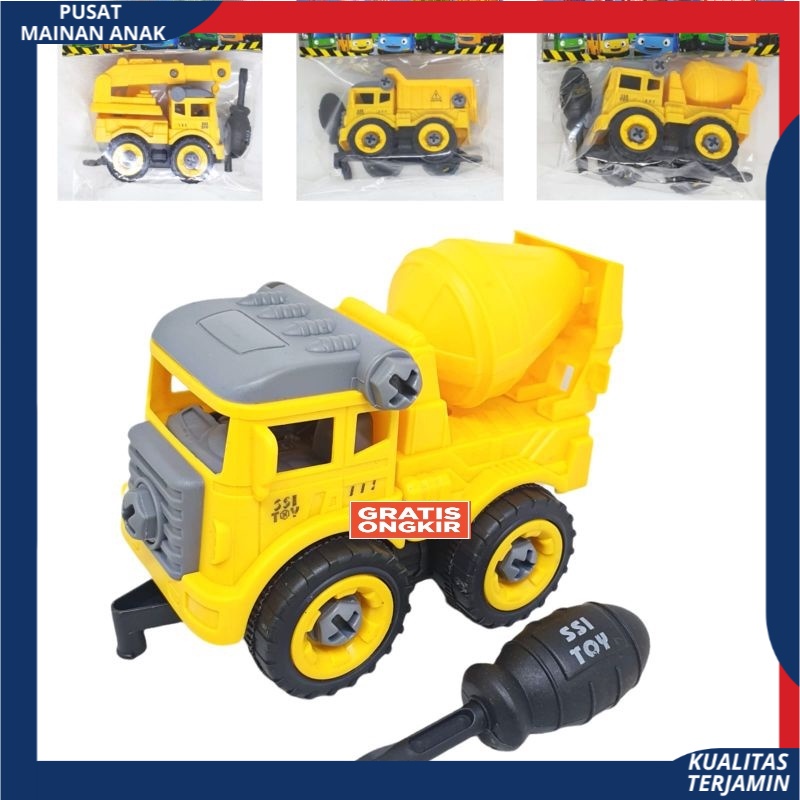 ( BISA COD ) Mainan Anak Mobil Truk Bongkar Pasang DIY Obeng Toy Car Mixer Truck 1 set Kemasan Kantong