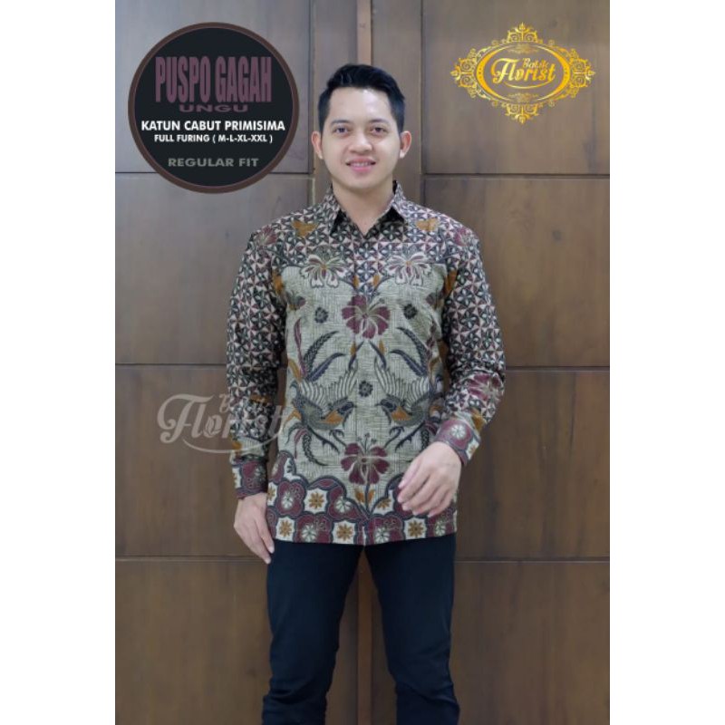 Kemeja Batik Warna Ungu Batik Lengan Panjang Pria Warna Ungu Baju Batik Warna Ungu PUSPO GAGAH UNGU