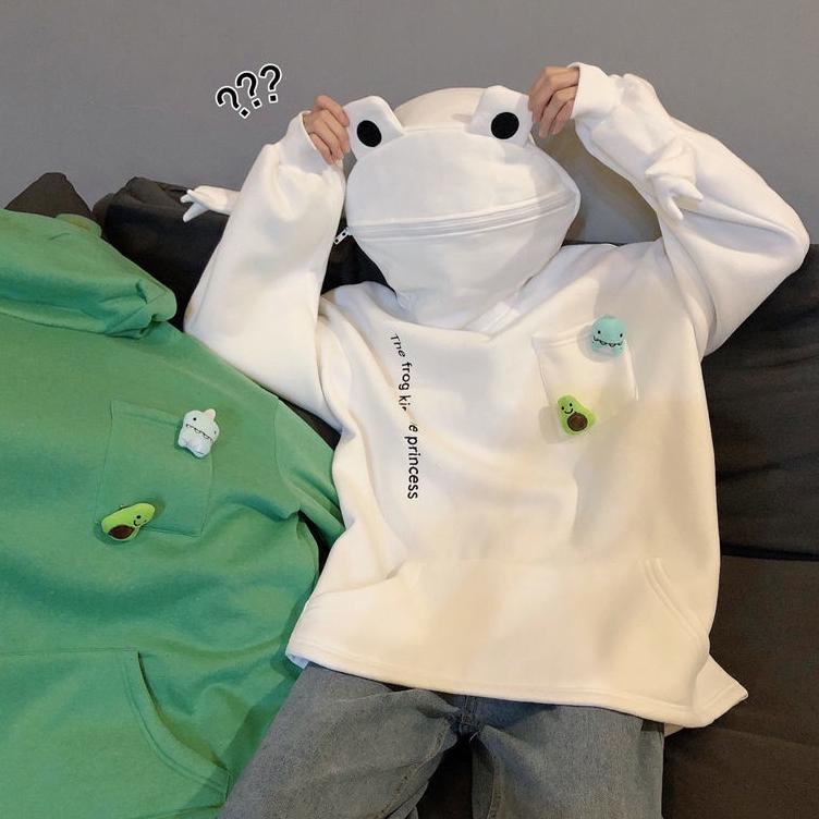 NE.147111– M-5XL Frog Zipper Hoodie Sweater Kebesaran Hoodie Kodok Resleting