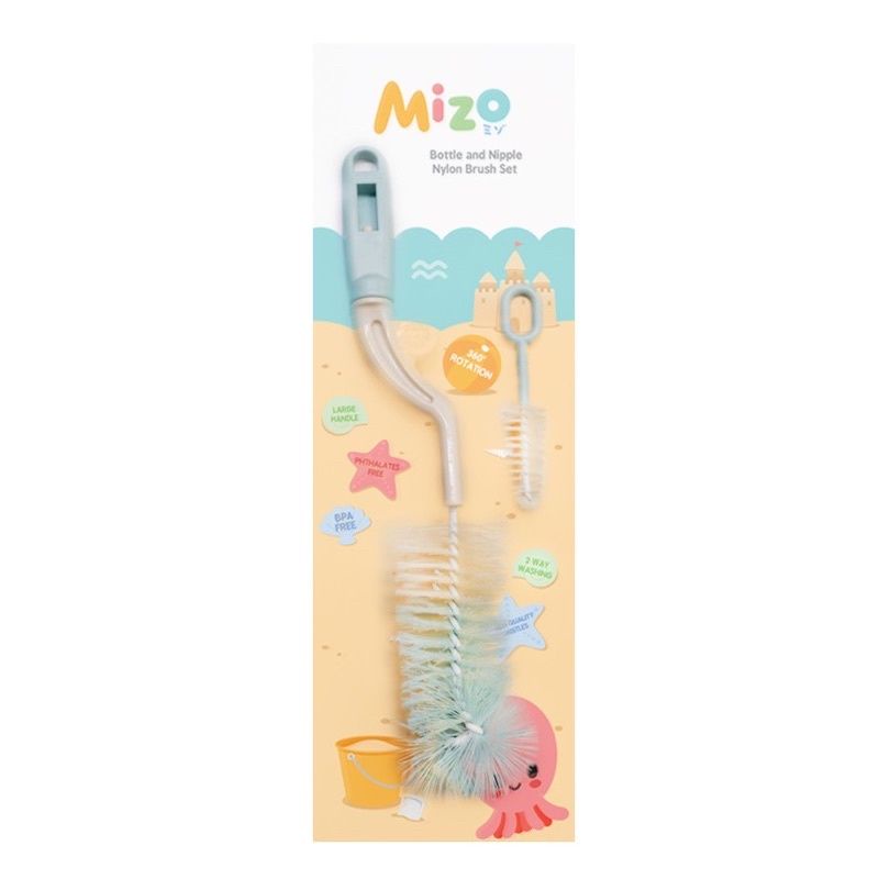 MIZO Deluxe Bottle and Nipple Sponge Brush Set / Sikat botol bayi 2in1