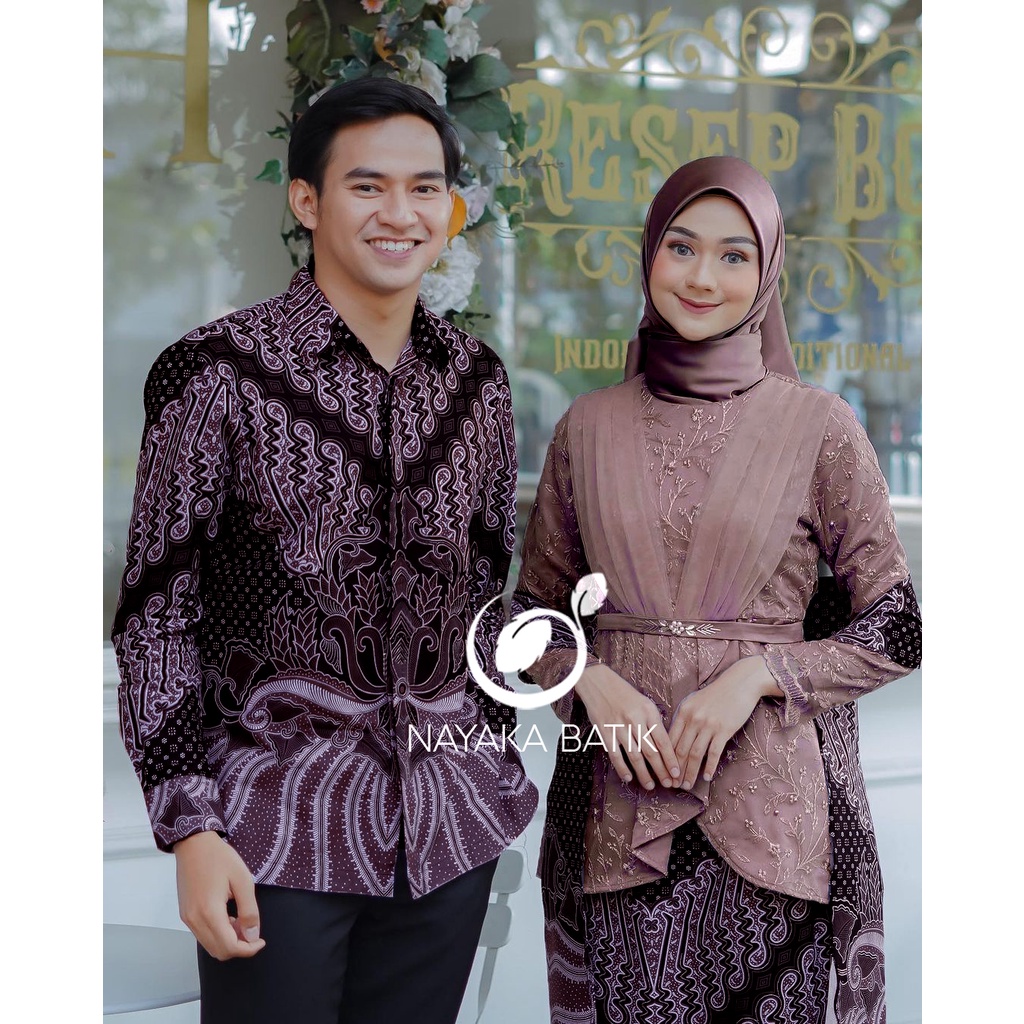 NAYAKA BATIK - BAJU COUPLE BATIK TIFFANY - KEBAYA MODERN REMAJA KEKINIAN - KEBAYA LAMARAN - BATIK COUPLE TULLE LENGAN PANJANG - SET KEBAYA KONDANGAN AVEENA