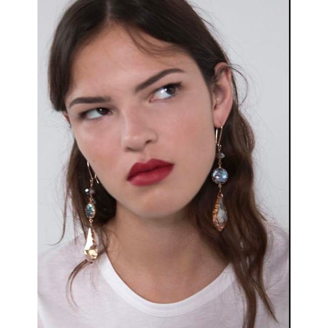 LRC Anting Tusuk Fashion Yellow Brown Alloy Resin Geometric Earrings F81881