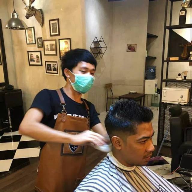 half apron cukur rambut leather premium sintetis celemek apron barbershop half apron barberman varian warna
