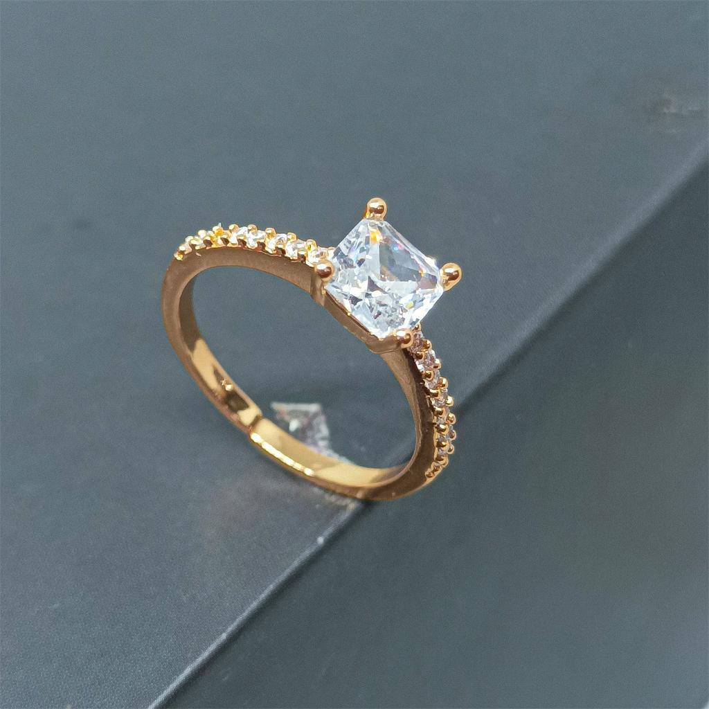 Rosegold Cincin Titanium Terbuka Kristal Lapis Emas Steel Mutiara Berlian Wanita Fashion Jewelry