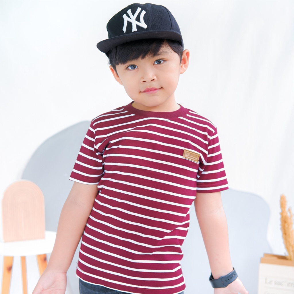 Kaos Stripe Garis Anak Laki Laki Perempuan Branded Unisex Original Premium | Mevla Kids - Uzuki Red