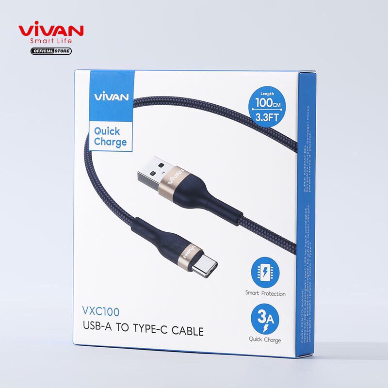 VIVAN Kabel Data Micro USB Android 100cm Fast Charging 2.4A Garansi Resmi 1 Tahun VXM100