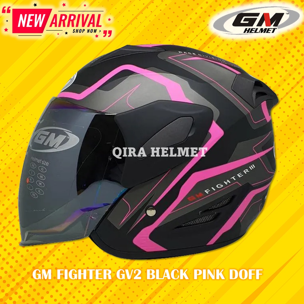 Helm GM Fighter GV2 Black Pink Doff Half Face Motor SNI Helem Dewasa Pria Wanita Helmet Original