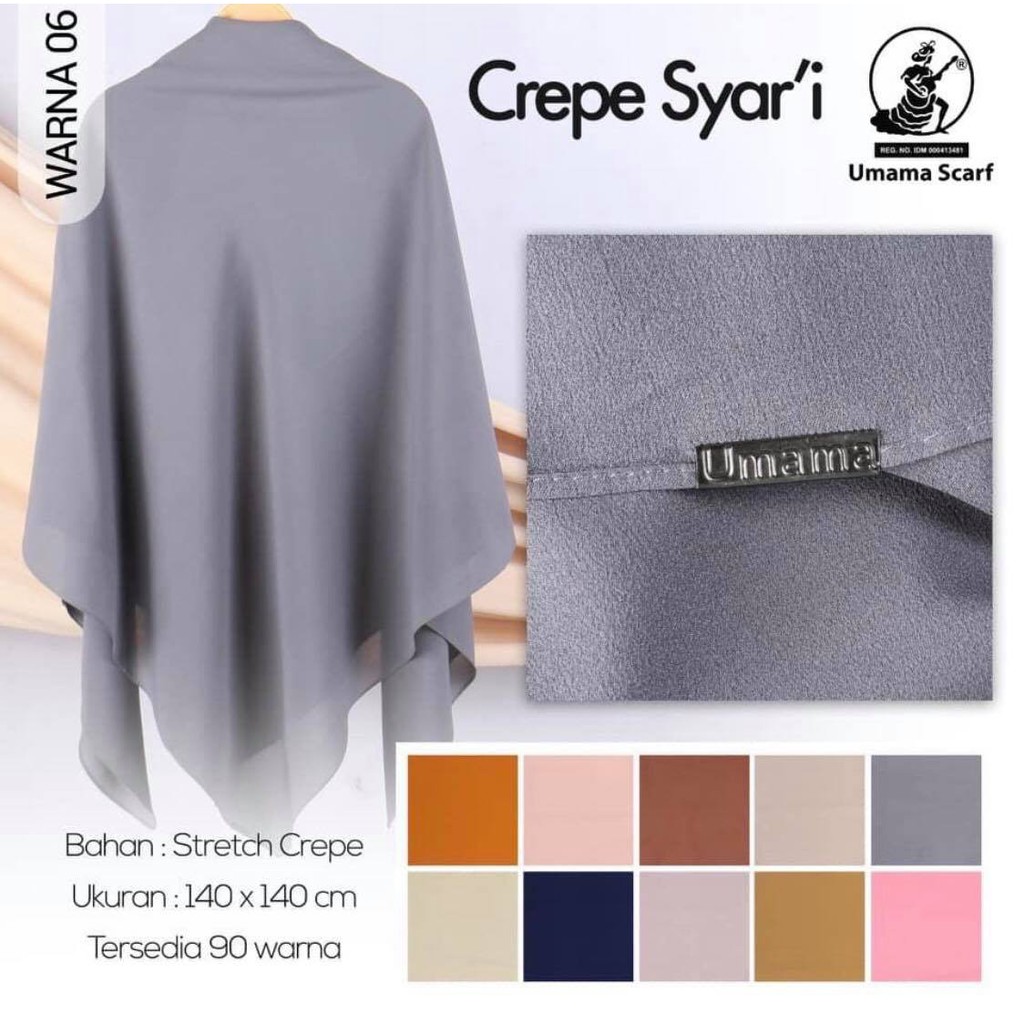 Syari Jilbab segi empat Crepe High Quality new 140x140CM KLIM Jahit Tepi