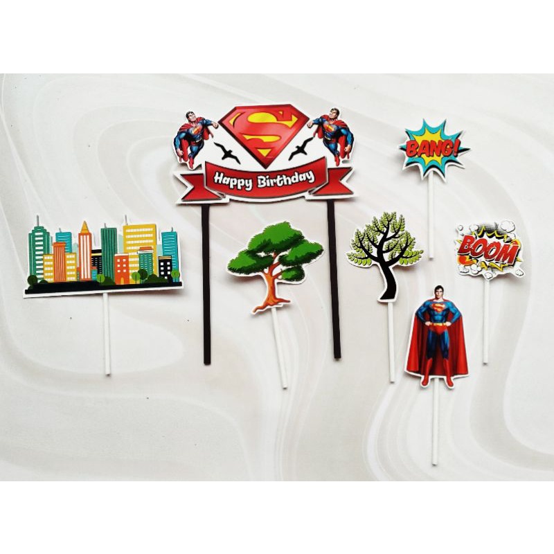 hiasan nasi tumpeng cake topper hiasan kue ulang tahun satu set karakter Superman Super-man