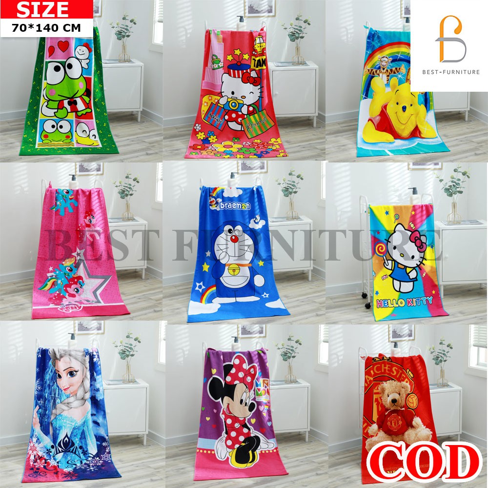 Best Handuk Mandi Anak Karakter Tebal dan Serap Air uk 70 x 140cm