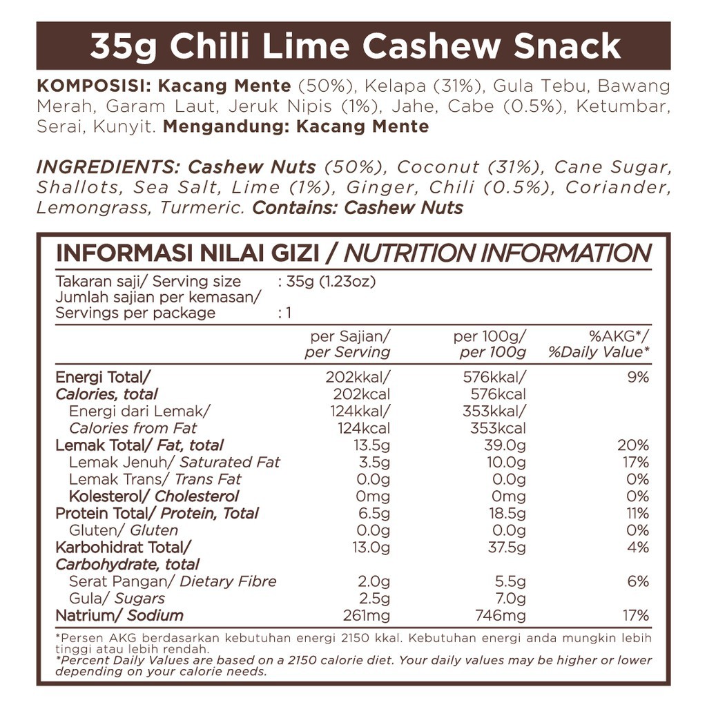 CASHEWS/KACANG METE MEDE - CHILI LIME 35 GR - EAST BALI CASHEWS (YAVA)