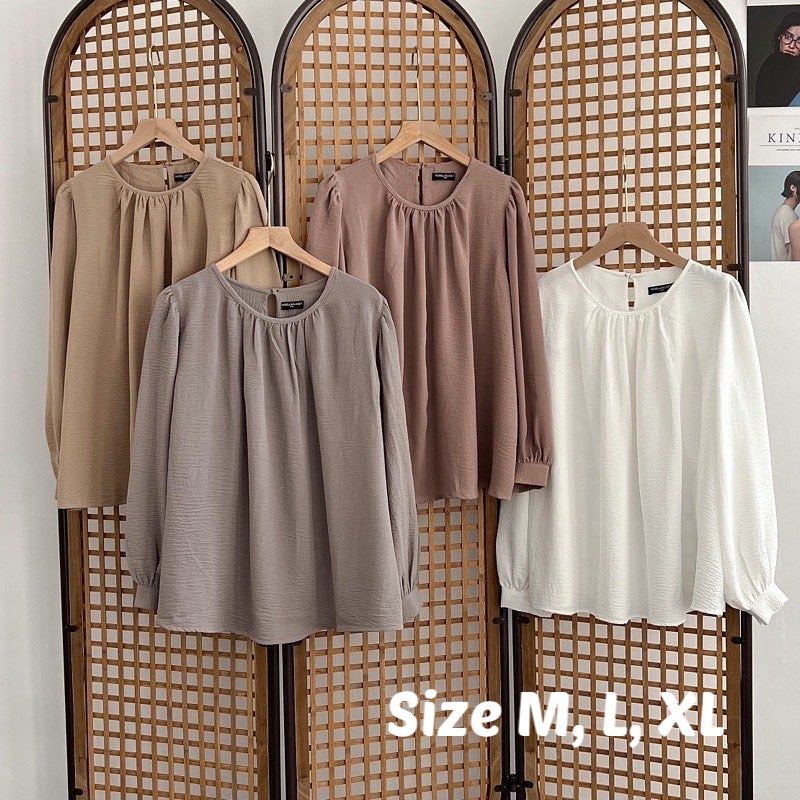 RISSA BLOUSE CRINKLE AIRFLOW - BLOUSE WANITA - ATASAN WANITA - ONECK LONGSLEEVE