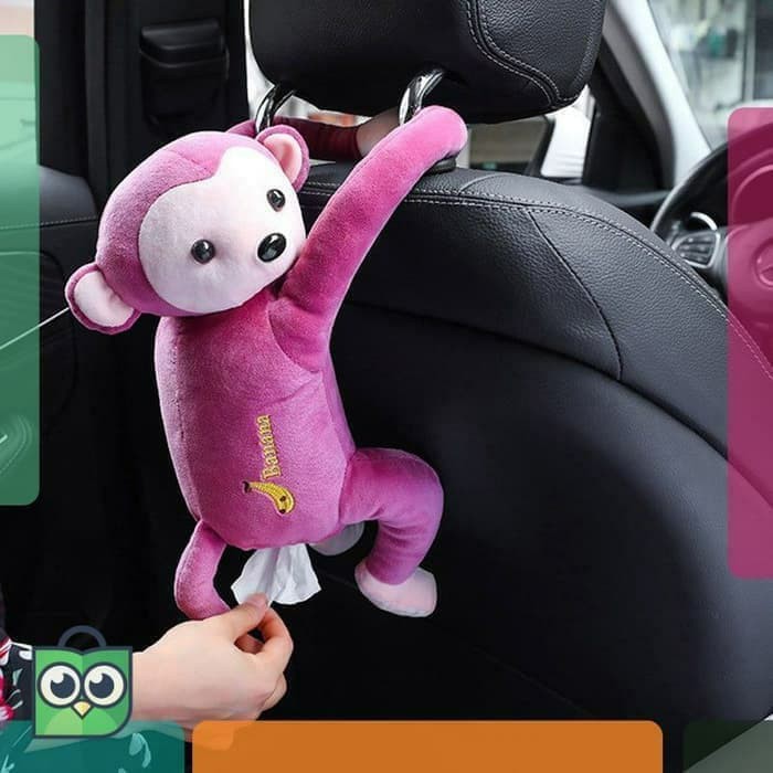 Unik boneka monyet kotak tisu monyet wadah tisu monyet tempat tissue monyet - Merah Muda terbaik