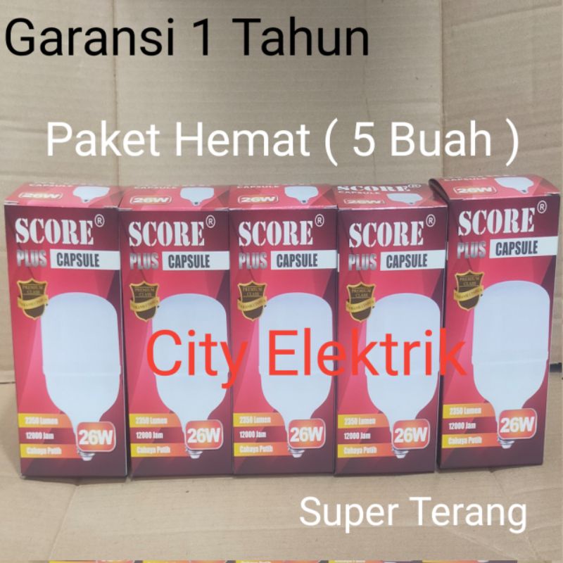 Paket Murah 5 PC Lampu LED SCORE PLUS Capsule 26 Watt / Bergaransi 1 Tahun ( Super Terang )