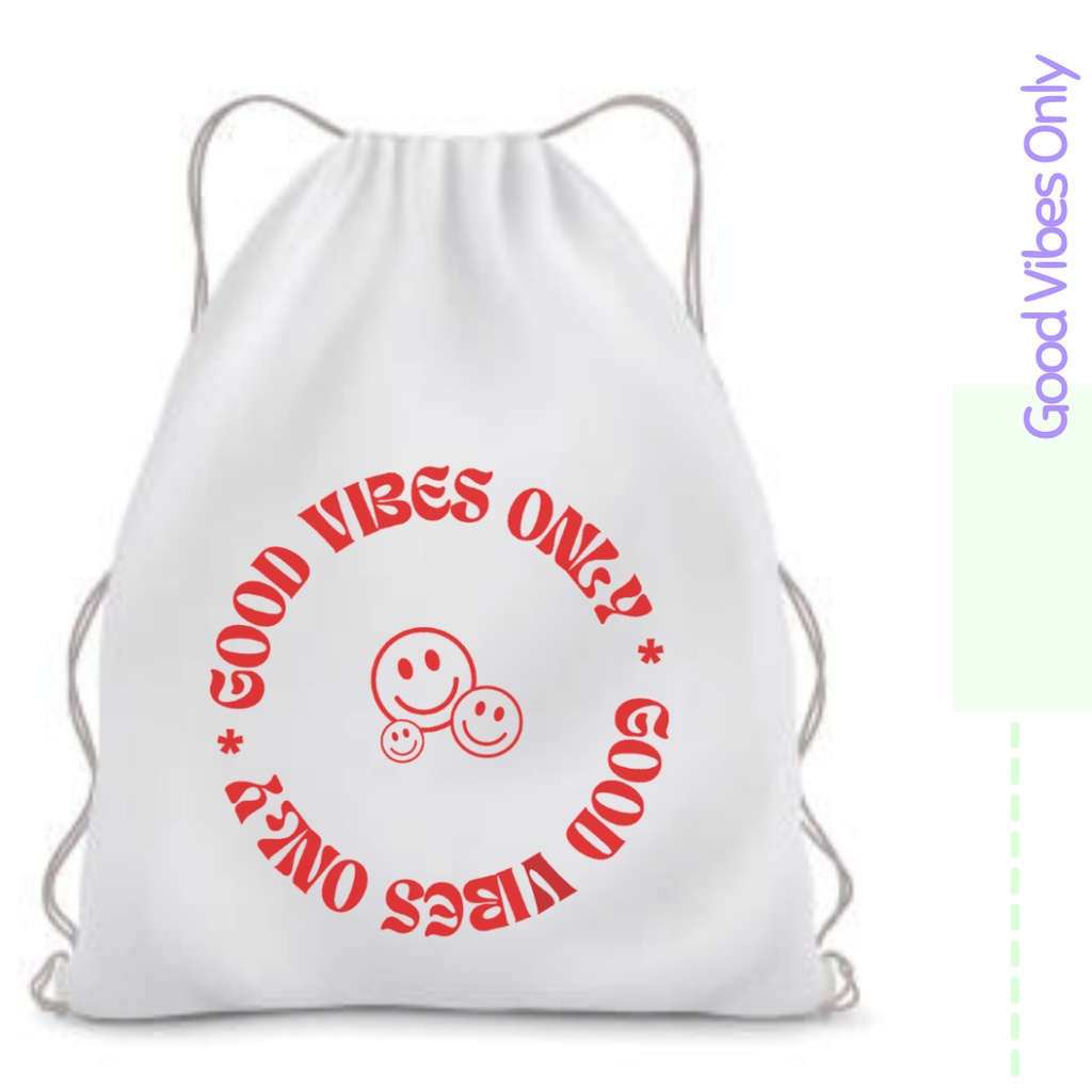 Totebag / Stringbag Good Vibes Smile tas ransel serut tote bag kampus kuliah sekolah viral kekinian kpop