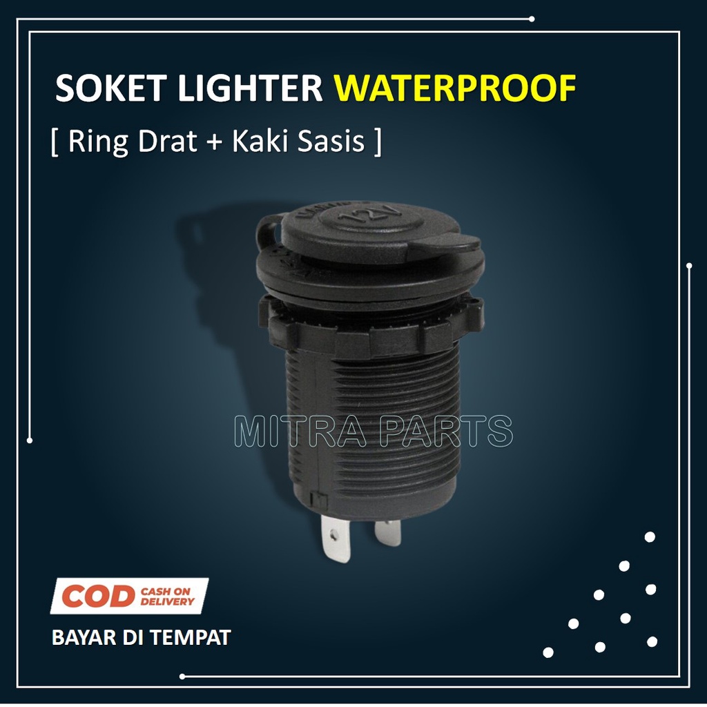 Socket Lighter Waterproof + Kaki Sasis Female / Soket Lighter Power Adapter Motor Mobil Anti Air