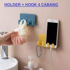 HOLDER DINDING 4 HOOK / TEMPELAN GANTUNGAN 4 KAIT / HOLDER HP SERBAGUNA 4 KAIT MULTIFUNGSI