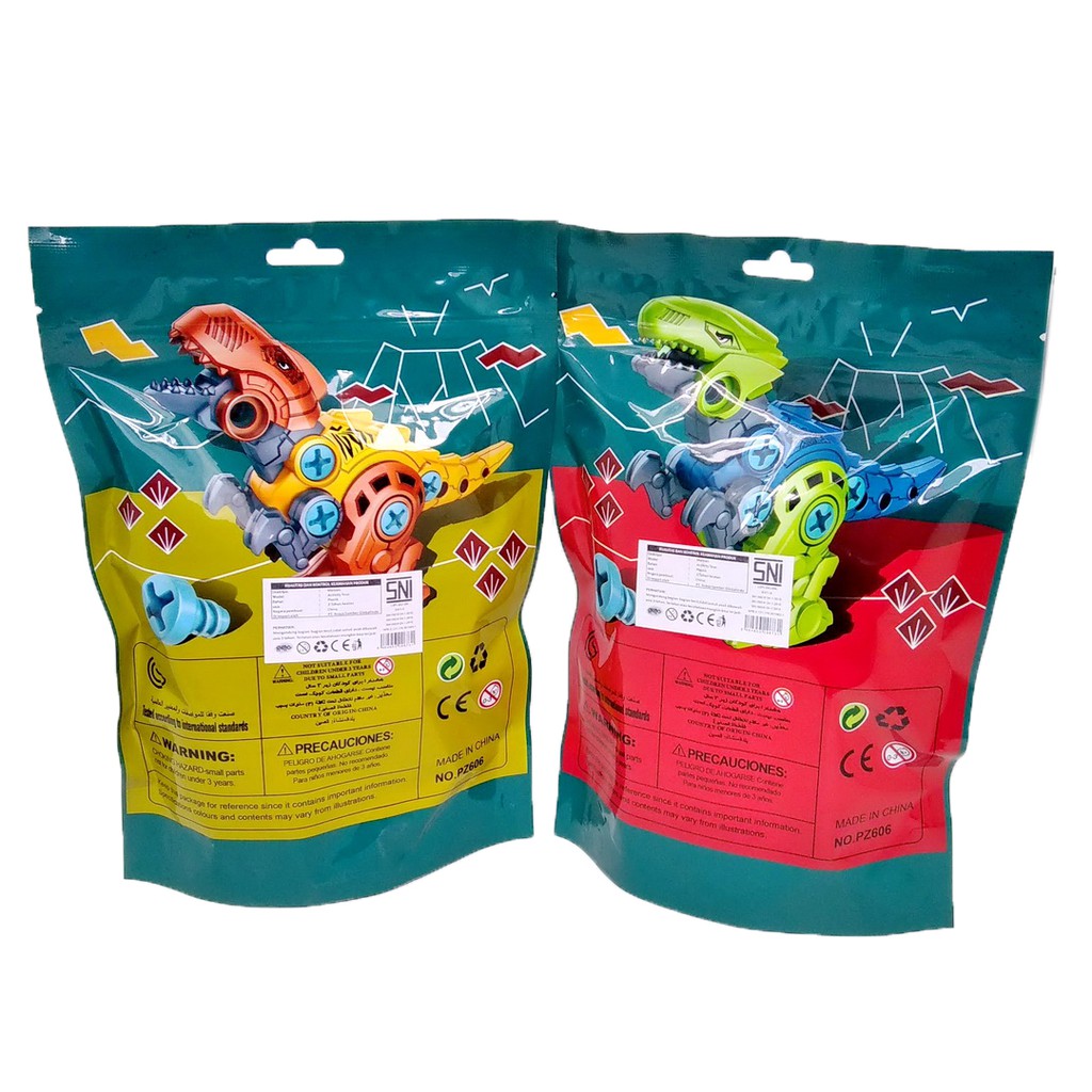 DIY Dino Puzzle Mainan Dinosaurus Plastic Bag with Skrup Education Toy