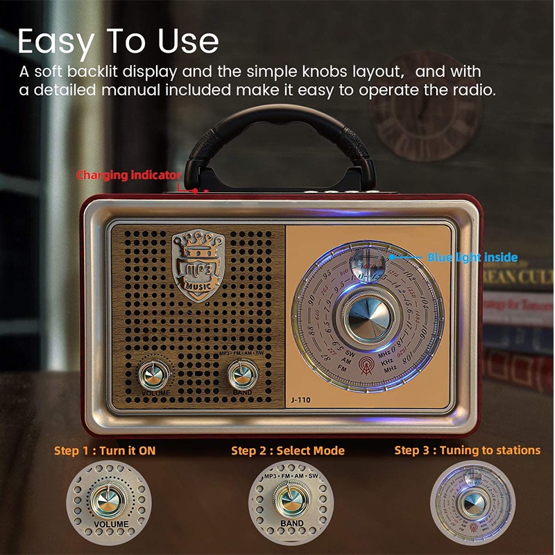 Radio FM/AM Multi-fungsi baru desain gaya retro vintage FM AM SW sistem speaker radio use to dengan Bluetooth USB TF Card player 100% ORI  111BTS/110BTS