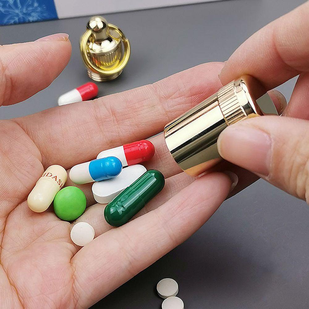 Agustinina Pill Case Portable Multifungsi Camping Aksesori Luar Perjalanan Wadah Tablet Kuningan Gantungan Kunci Holder