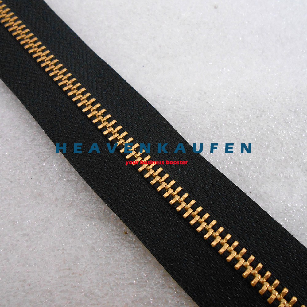 Resleting Zipper YKK Type Gigi Besi 100 cm Atau 1 Meter Warna Hitam - Gold Emas Bolak Balik