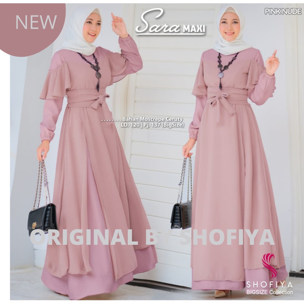 Gamis Sara Original Shofiya Mira Longdress Maxi Moscrepe Mix Ceruty Polos JUMBO LD 120