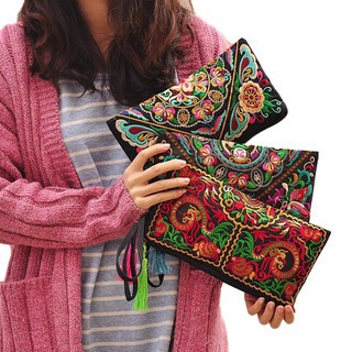 Dompet wanita  clutch panjang tipis resleting full bordir naga bunga kupu-kupu
