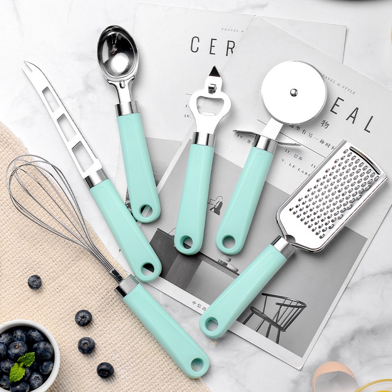 Set Alat Dapur 9Pcs/ Set Gadget Dapur Baking Set Pengupas Pizza Keju Garlic Press Parutan Kocokan Pegangan Plastik Alat Dapur