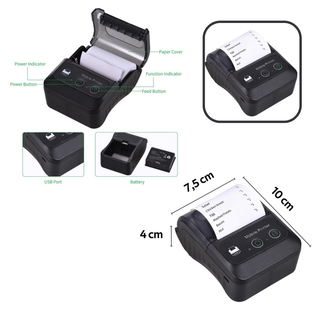 PRINTER TERMAL PRINTER BLUETOOTH PORTABLE MINI 57MM 58MM