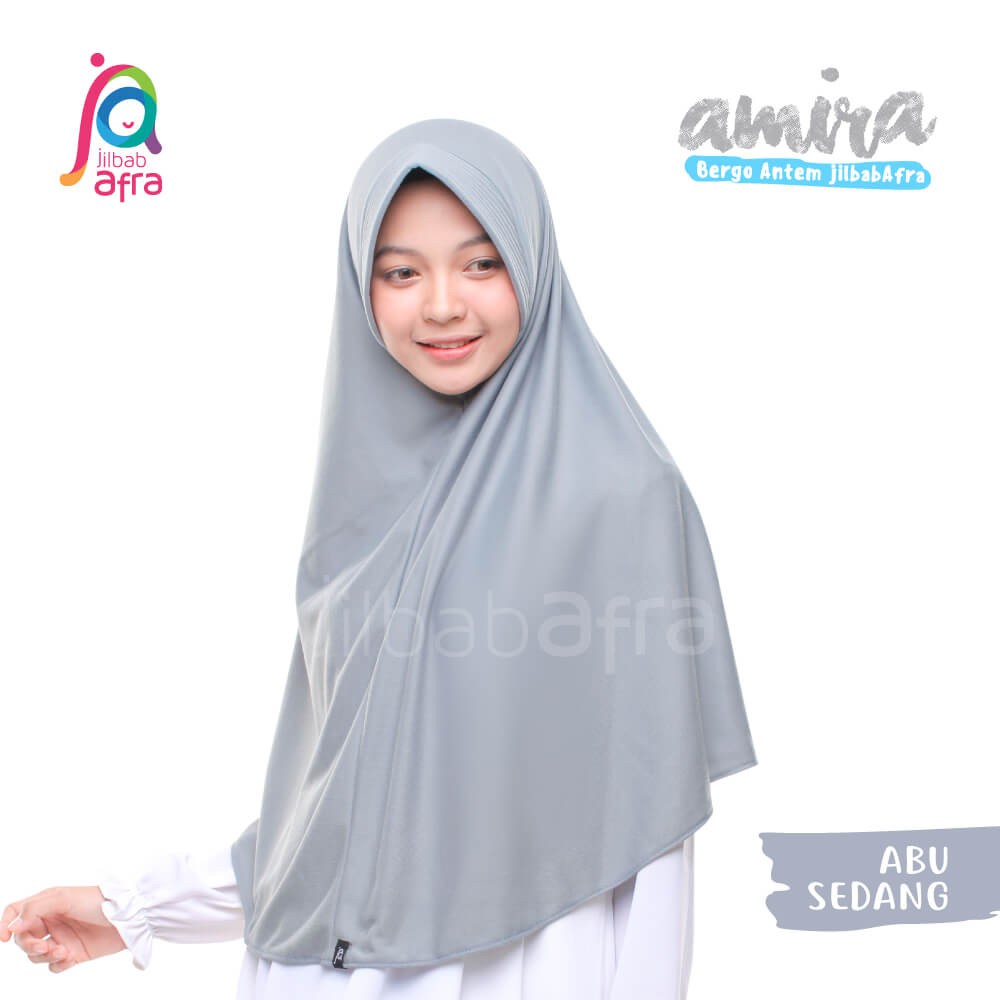 Jilbab Amira Abu Sedang - Bergo Pet Antem - Jilbab Afra - Hijab Instan Bahan Kaos, Adem &amp; Lembut