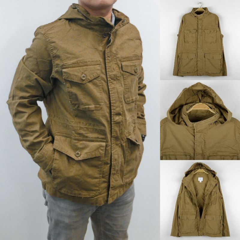 jaket parka old navy hidden hood military brown