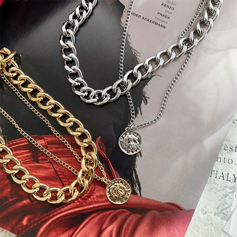 Kalung Rantai Double Layer Dengan Liontin Bahan Titanium Steel Gaya Hip Hop -PD