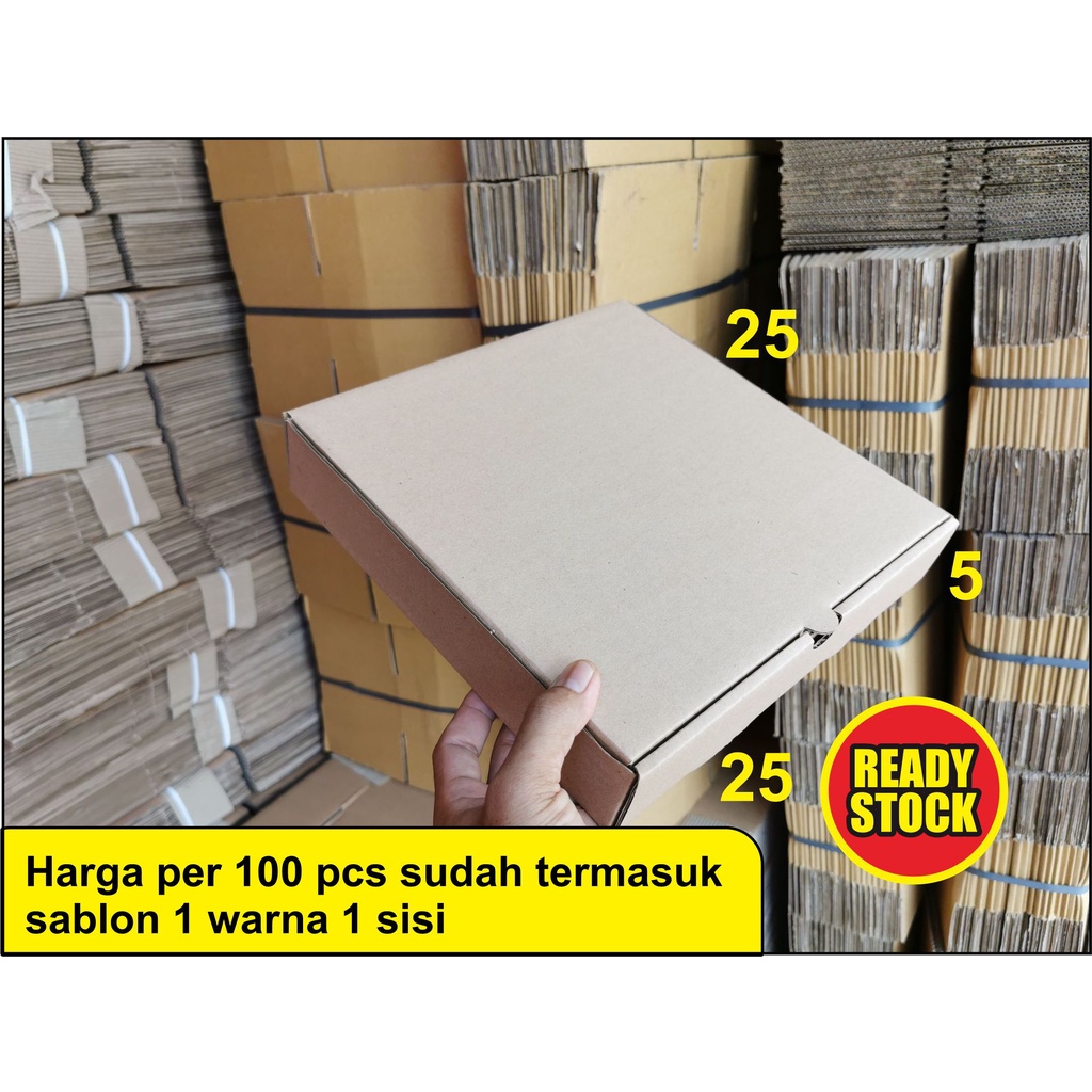 

100 pcs BOX PIZZA 25X25X5 cm + SABLON 1 WARNA 1 SISI