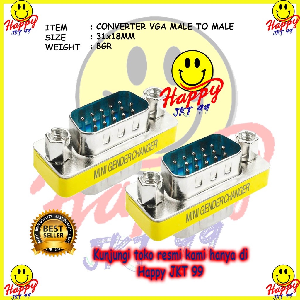 [ HAPPY JKT 99 ] CONVERTER KONEKTOR SAMBUNGAN VGA MALE TO MALE ORIGINAL