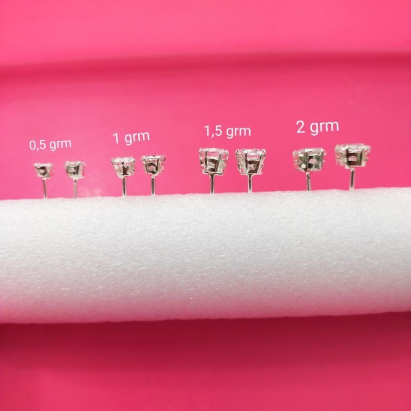 ANTING TUSUK MATA DIAMOND PUTIH ( PERAK 925 ) LAPIS EMAS PUTIH