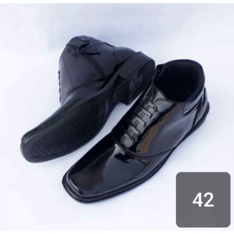 Sepatu PDH PDL Polisi Polri TNI SECURITY SATPOL PP Formal Kilap Pantofel-42  High / Tinggi
