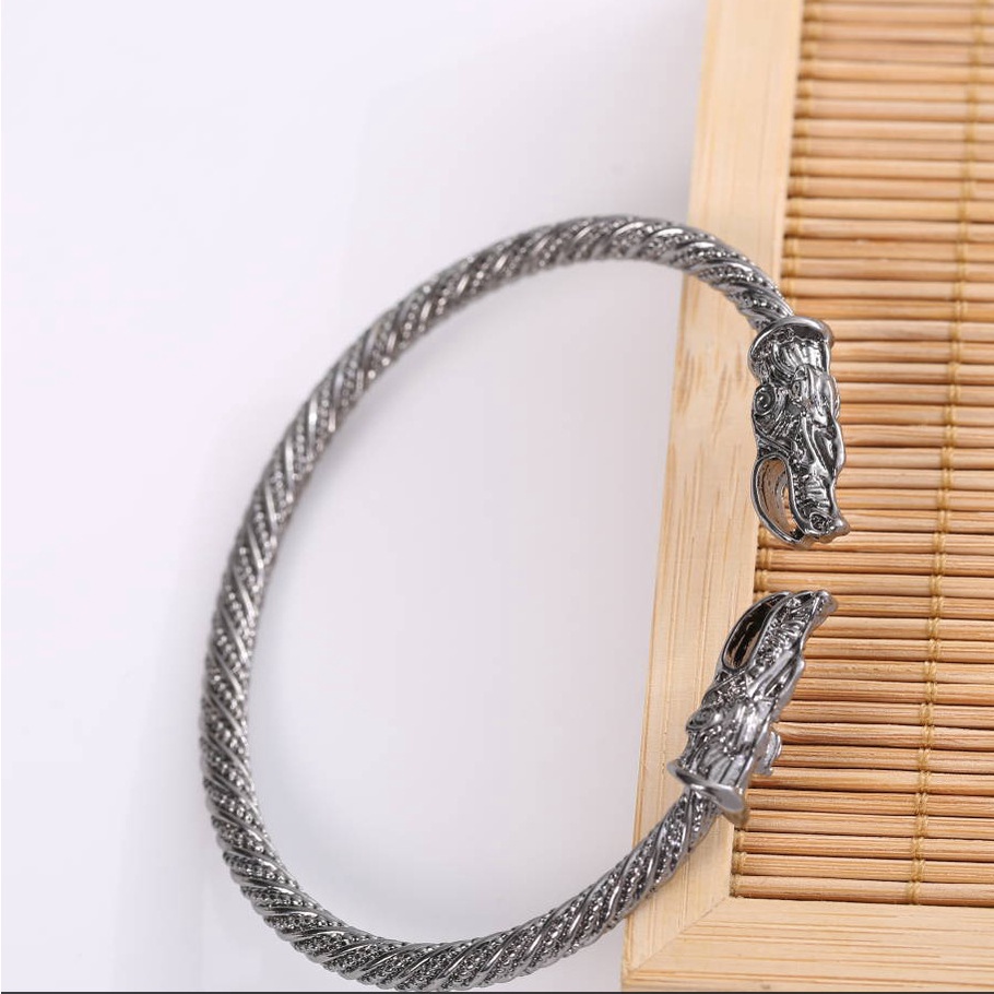 Gelang Model Kepala Naga Terbuka Bahan Stainless Gaya Nordic Retro Untuk Pria