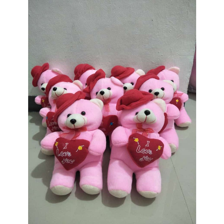 Boneka Teddy Bear Love Topi Size Mini T25CM