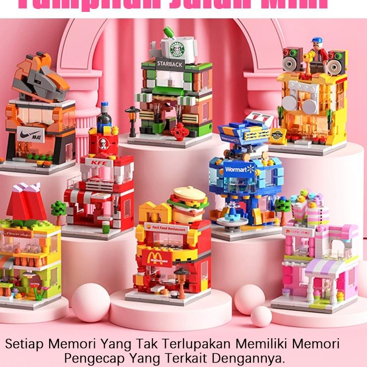 Produk Terupdate PLAY GO 2022 puzzle mainan blok bangunan Gedung Kios Makanan Mini Street View Maina
