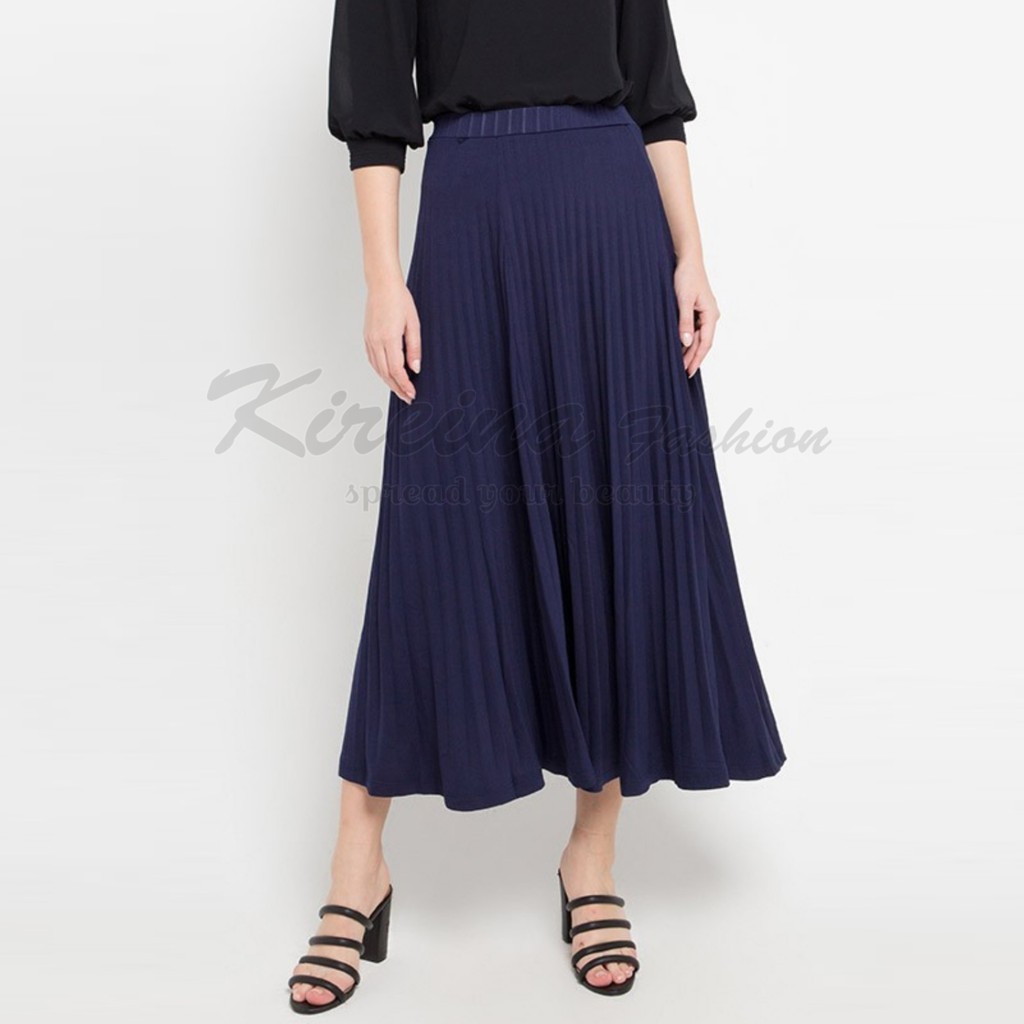 Rok Plisket Wanita Flare Skirt bahan Hyget | Kireina Fashion