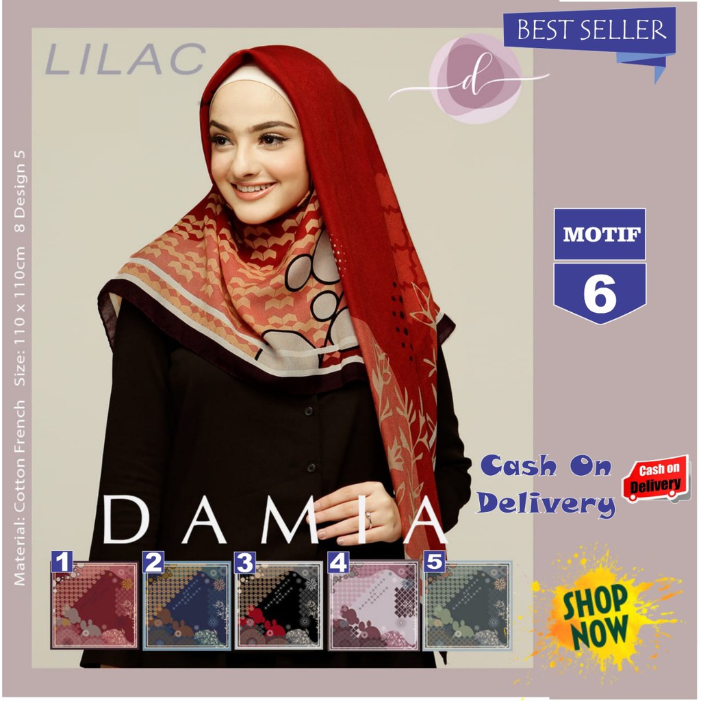  Jilbab  Segi Empat Lilac  Cotton French New Motif 6 By Damia 