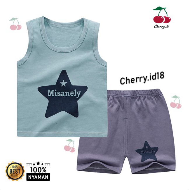 Cherry COD Setelan Baju Anak Laki Laki Tanpa Lengan Katun Import / Kaos Singlet Kaos Oblong Anak / STL06